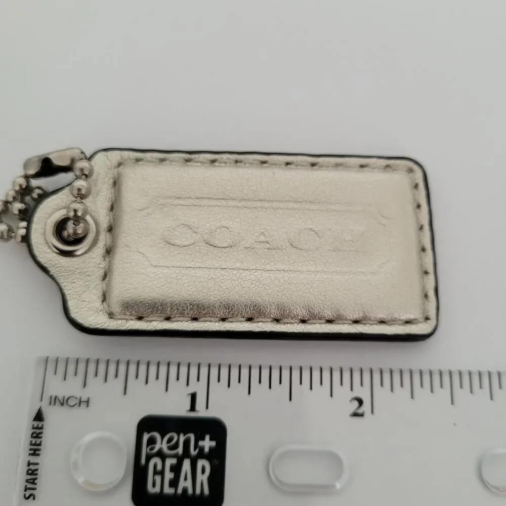 Coach Hang Tag Replacement Silver Metalic Leather Bag Charm‎ Keychain Large 2